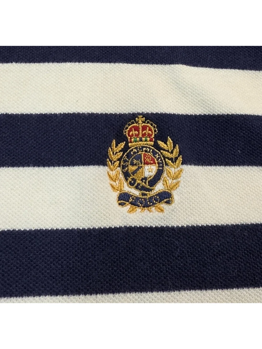 Polo Ralph Lauren Vintage Navy Blue White Striped Crown Crest Logo Shirt Men XLT
